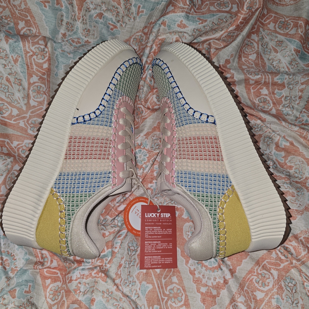 BNIB Lucky Step Platform Sneakers Women's "Yellow Multi" - Picture 3 of 7